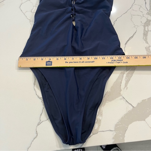 AERIE one piece navy blue swimsuit women’s large lace front low back high waist - Picture 10 of 10